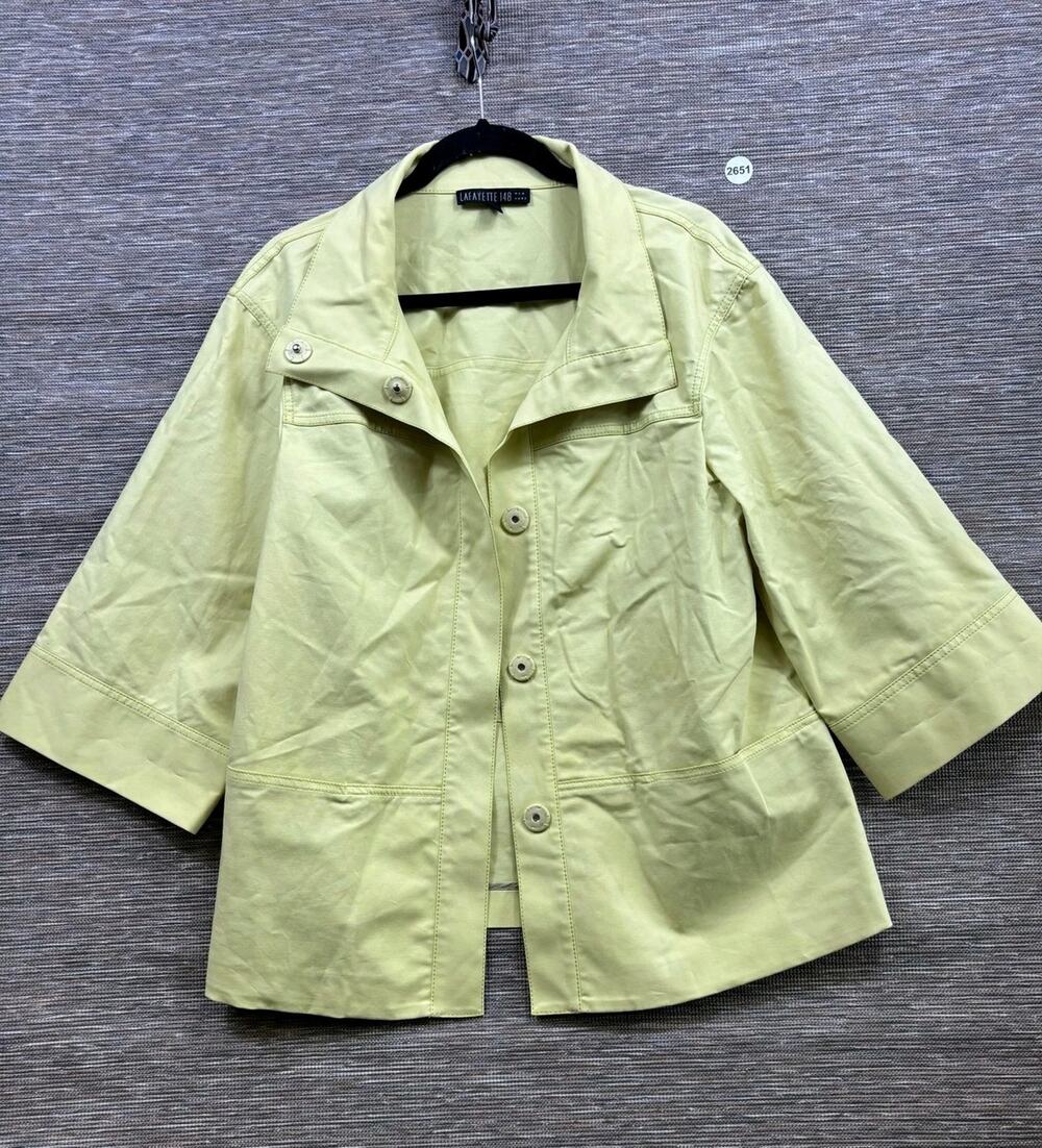 Lafayette 148 New York Jacket Womens 14 Yellow Cotton Twill 3/4 Sleeve Short